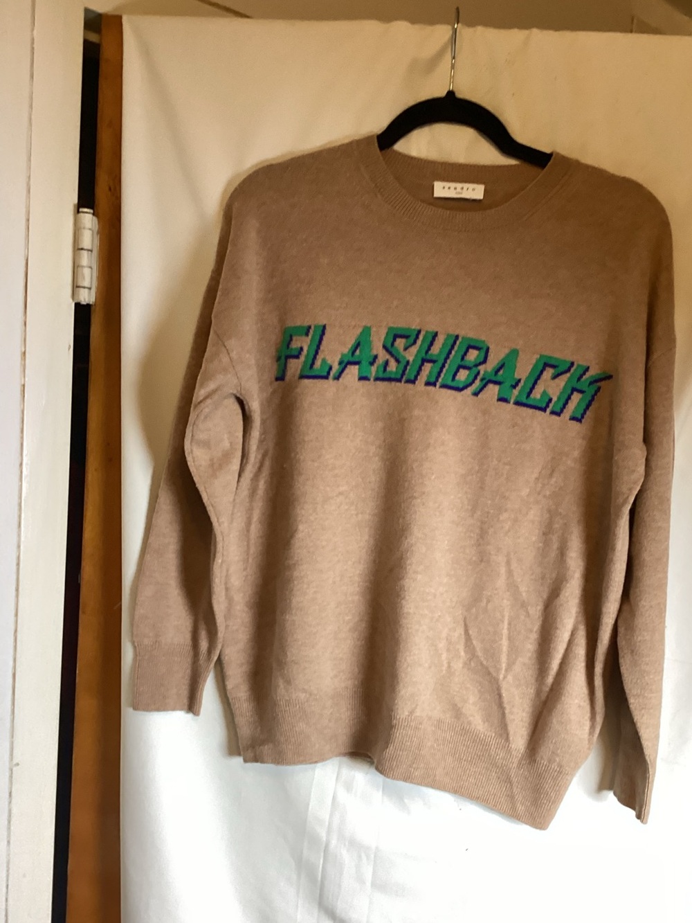 Sandro Paris 91% wool &9% cashmere sweater with Flashback spelt out SZ S